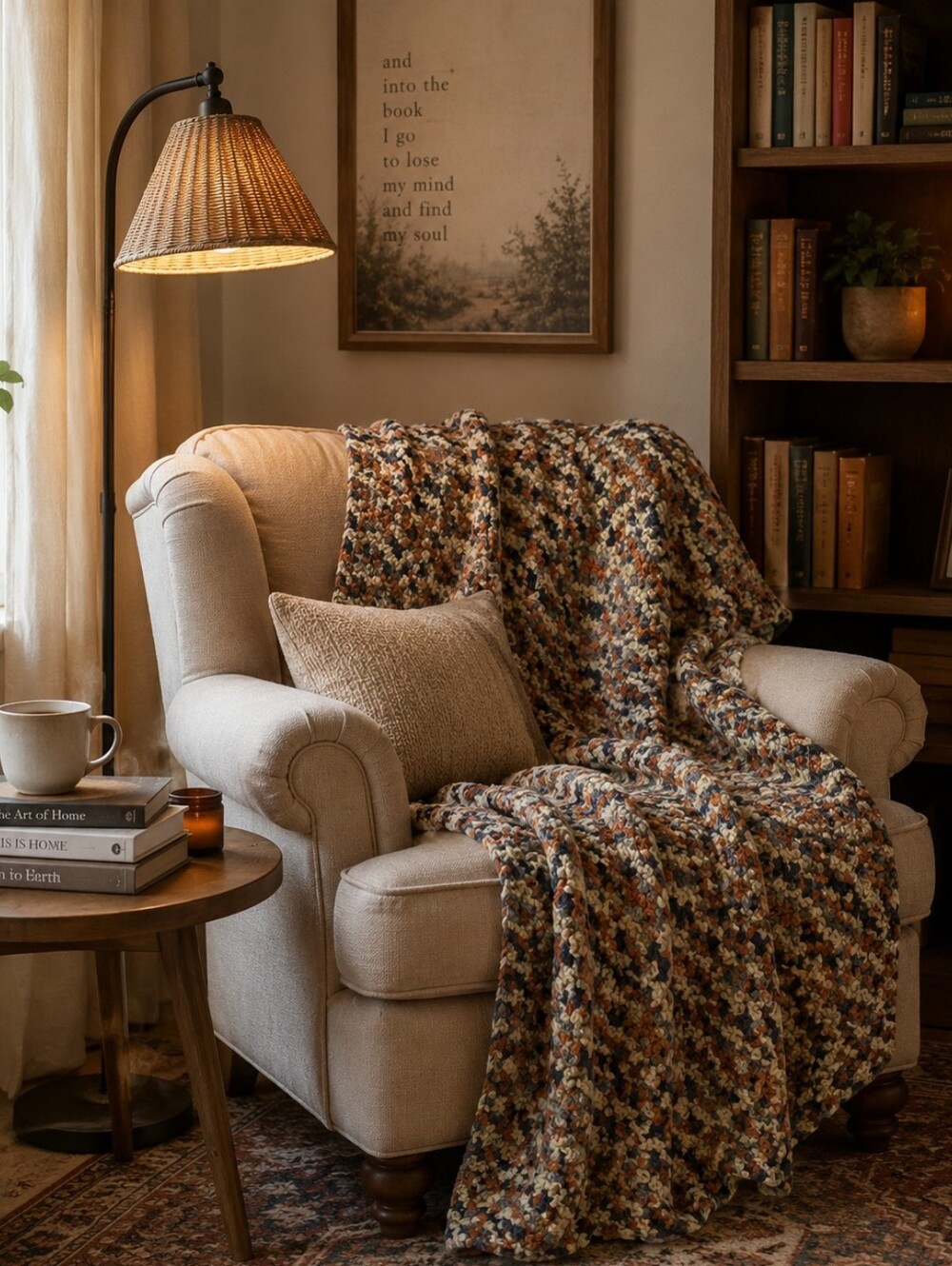 Hand-Crocheted Multi Color Throw Blanket - Neutral, Cozy, Winter, Nook